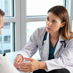 **Image of a clinical psychologist in a modern, bright office setting, consulting with a patient. The scene should evoke a sense of empathy, trust, and healing. Include subtle elements representing common mental health challenges like anxiety or depression, but in an abstract, non-literal way.**
