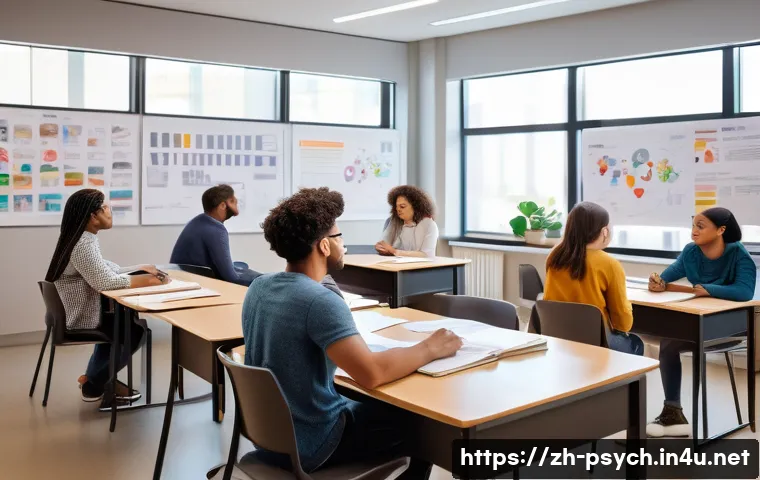심리학 학위과정 - A modern university psychology classroom scene showing diverse students attentively learning about c...