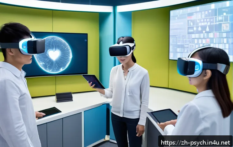 심리학 실험기법 - A modern psychology laboratory scene with diverse adult participants wearing casual clothes and comf...