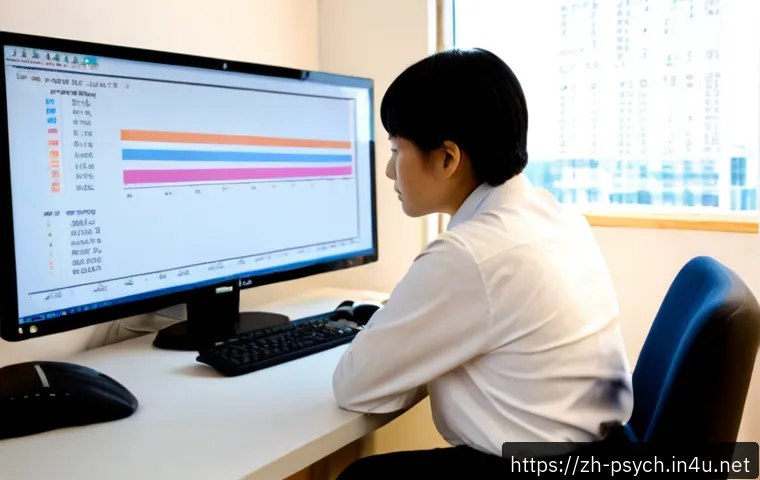 심리학 연구자료 분석 - Photorealistic psychology research data analysis scene, diverse adult researcher at a clean modern d...