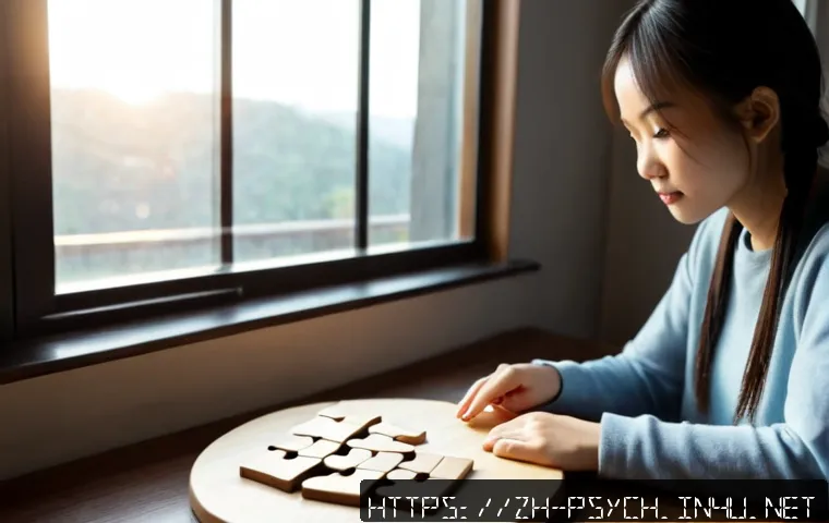 심리학 개념 - Photorealistic psychology concept scene, thoughtful young adult seated at a tidy desk beside a large...