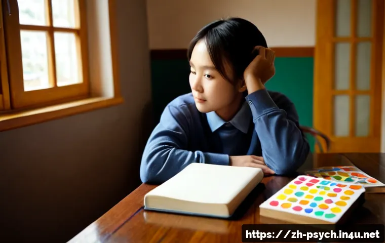 심리학 입문 - Photorealistic introductory psychology study scene, thoughtful young adult seated at a clean wooden ...