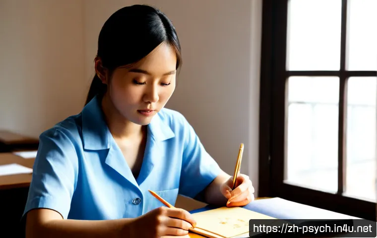 심리학 시험과목 - Photorealistic university psychology exam preparation scene, focused East Asian student seated at a ...